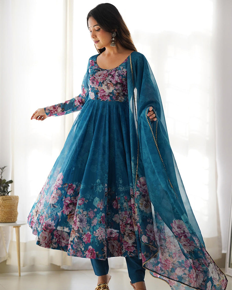 Rama Color Organza Silk Three Piece Anarkali Suit