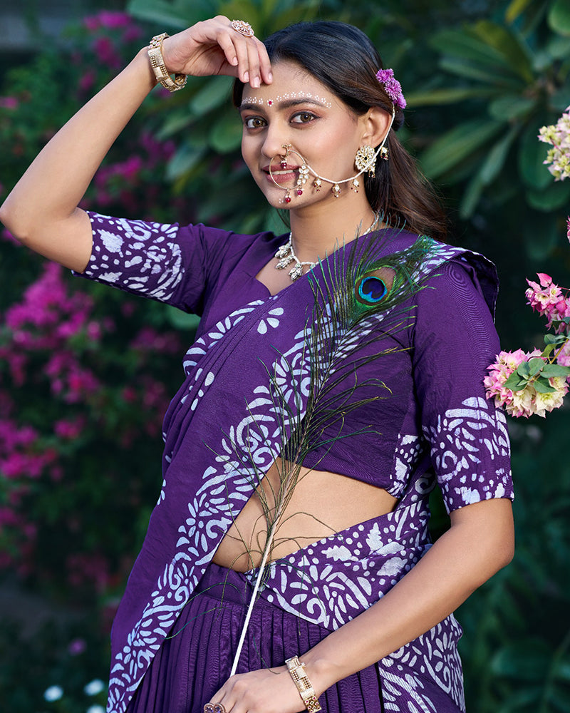Purple Color Lightweight Cotton Chanderi Lehenga Set