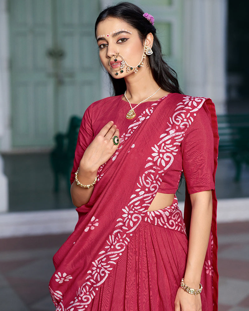 Red Color Lightweight Cotton Chanderi Lehenga Set