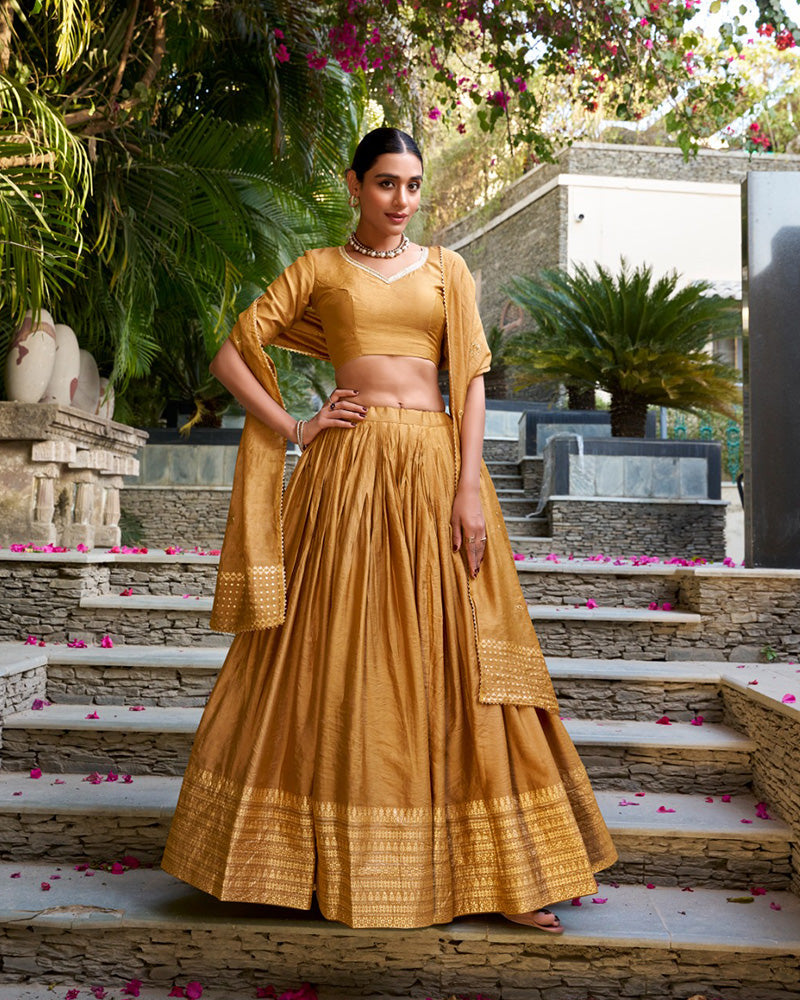 Mustard Color Pure Chanderi Plain Half Saree