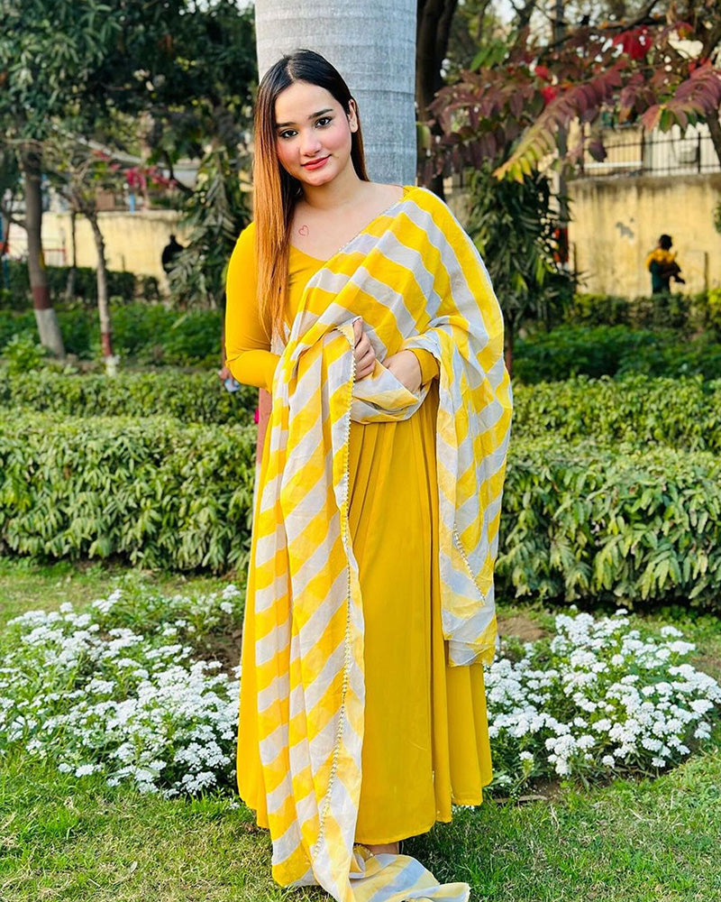 Yellow Color Georgette Anarkali Gown with Designer Dupatta