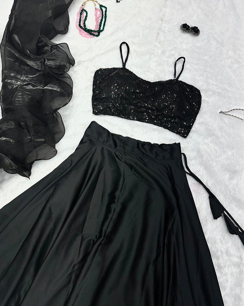 Black Color Japan satin Designer Fully Stitched Lehenga Choli