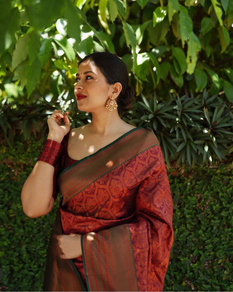 Brown Color Soft Lichi Silk Saree