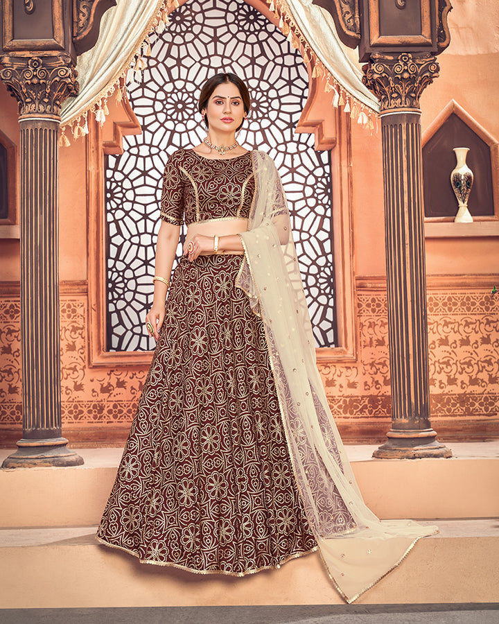 Deep Maroon Color Taffeta Silk Lehenga Choli