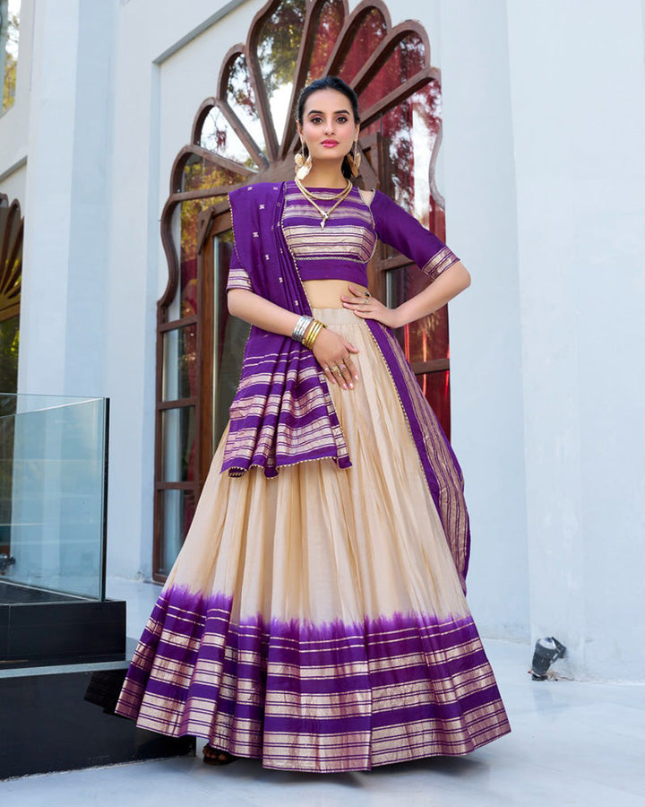 Off-White Color Pure Chanderi Plain Half Saree