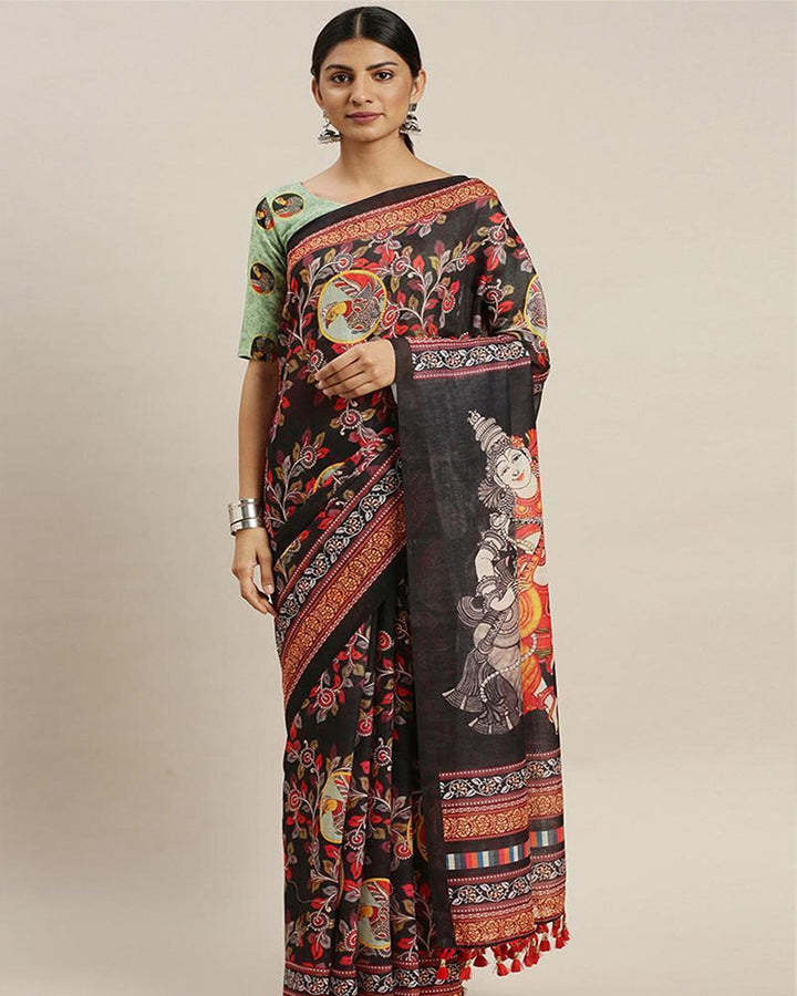 Black Linen Digital Printed Saree
