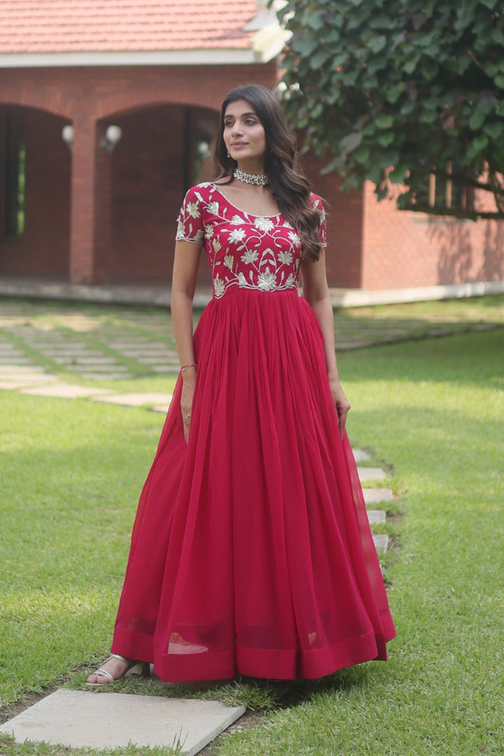 Pink Color Amazing Coding Sequence Embroidery Faux Blooming Gown