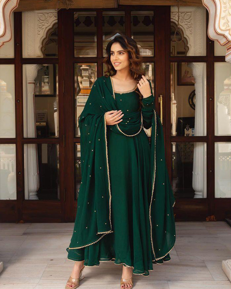 Green Color Soft Georgette With Sequence Fully Flair Anarkali Suit