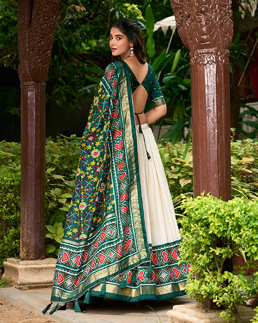 Patola Printed Green Color Tussar Silk Lehenga Choli
