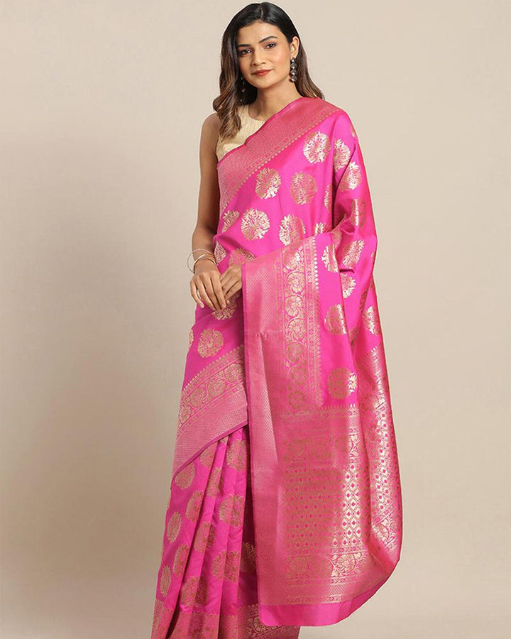 Pink Zari Work Banarasi Silk Woven Saree