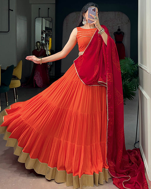 Elegant Orange Color Rayon Navratri Lehenga Choli