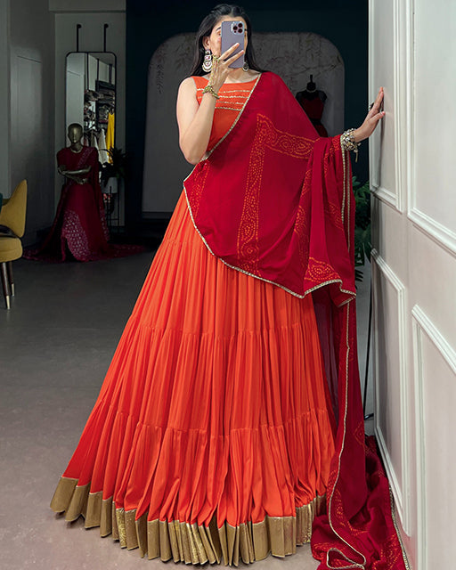 Elegant Orange Color Rayon Navratri Lehenga Choli