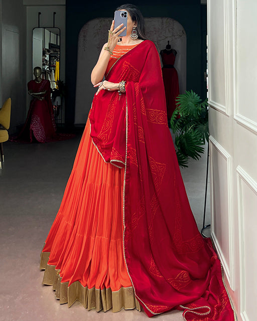 Elegant Orange Color Rayon Navratri Lehenga Choli