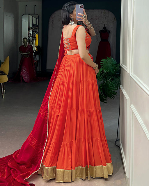 Elegant Orange Color Rayon Navratri Lehenga Choli