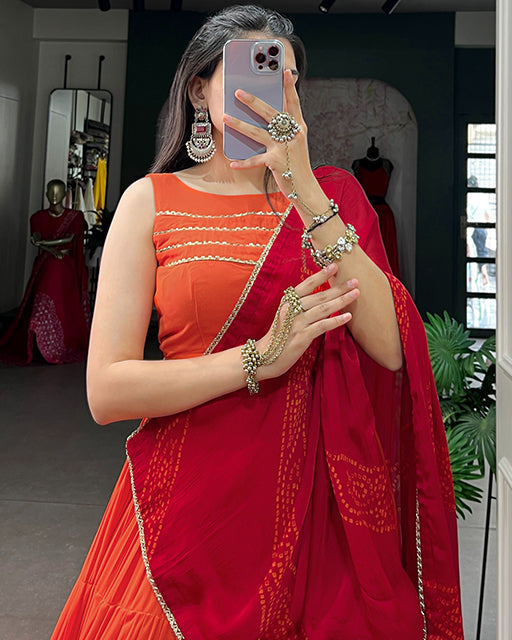 Elegant Orange Color Rayon Navratri Lehenga Choli