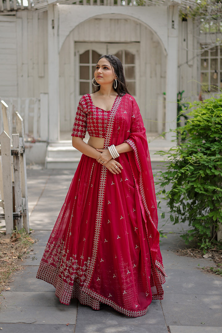 Pink Color Faux Blooming With Heavy Sequence Work Lehenga Choli