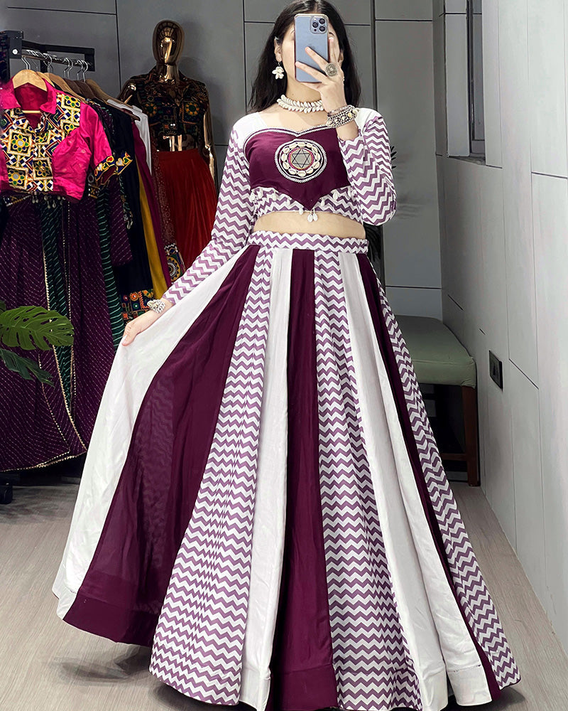 White Wine Color Pure Rayon Cotton Navratri Lehenga Choli