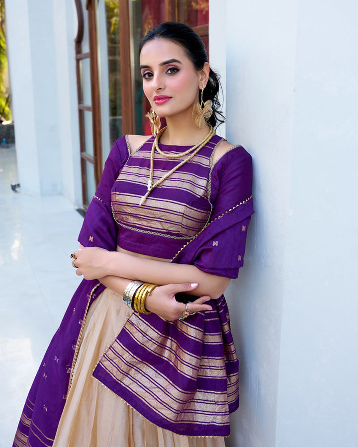 Off-White Color Pure Chanderi Plain Half Saree