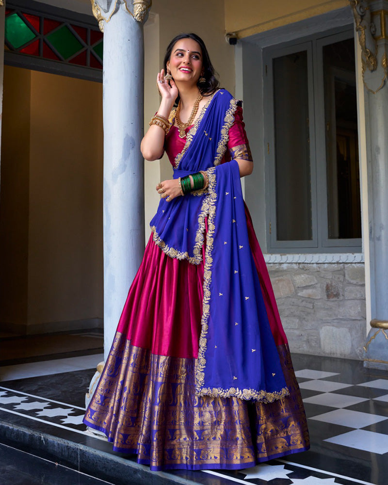 Pink Color Narayan Pattu Silk Designer Half Saree