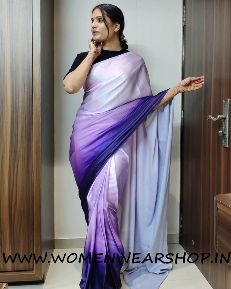 Padding Neon Purple Satin Silk Ready To Wear Saree