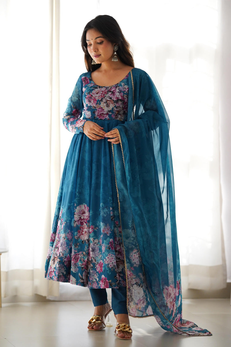 Rama Color Organza Silk Three Piece Anarkali Suit