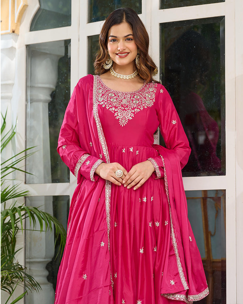 Pink Color American Silk Thred with Sequnce work Gown
