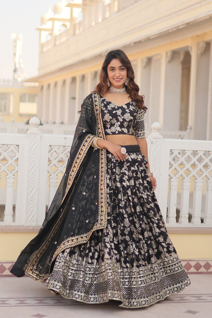 Black Color Designer Pure Dyable Viscose Jacquard  Lehenga Choli