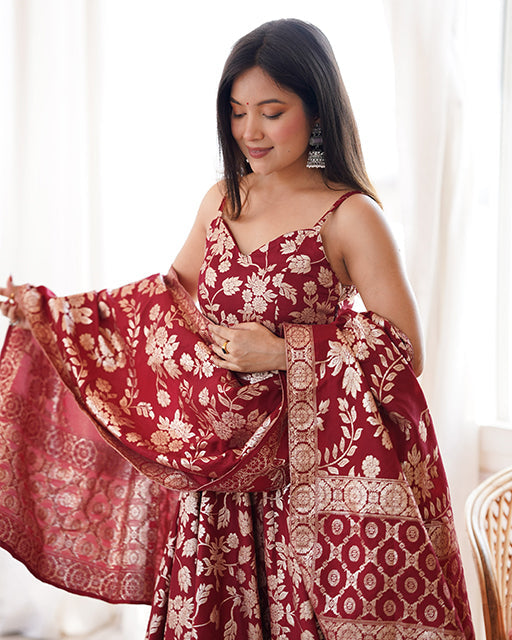 maroon Color Jacquard Dola Silk Anarkali Suit