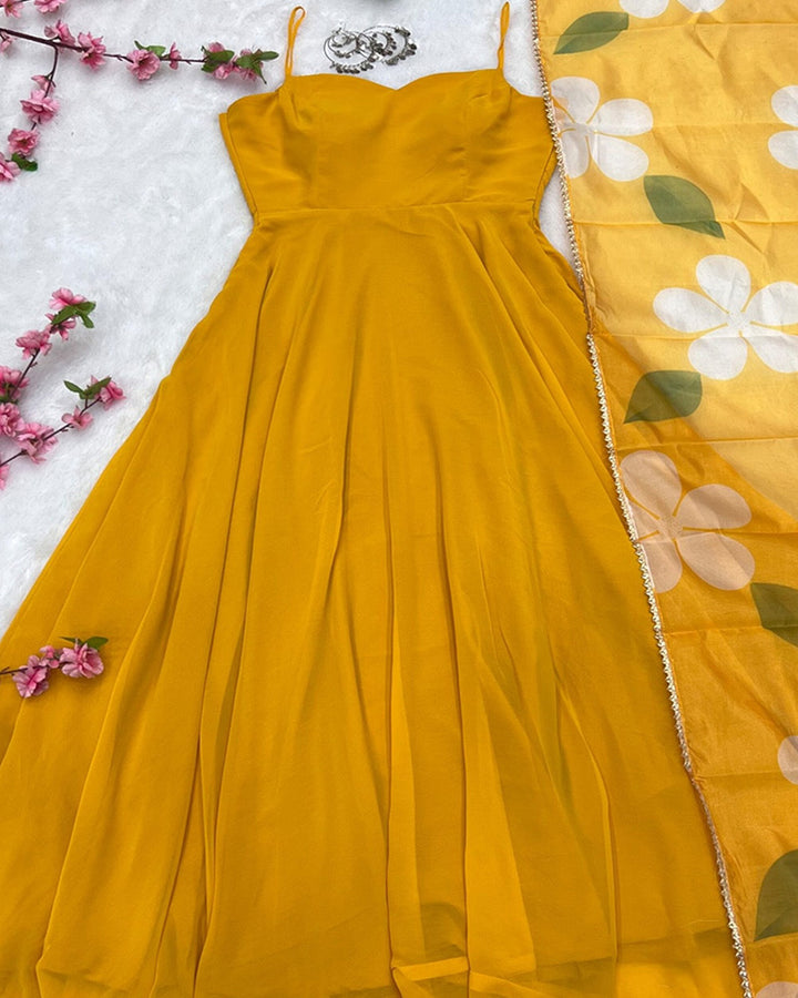 Mustard Yellow Georgette 8 Meter Anarkali Suit