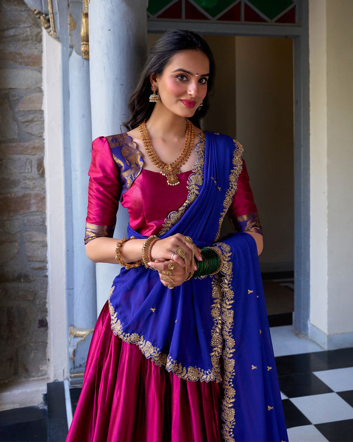 Pink Color Narayan Pattu Silk Designer Half Saree