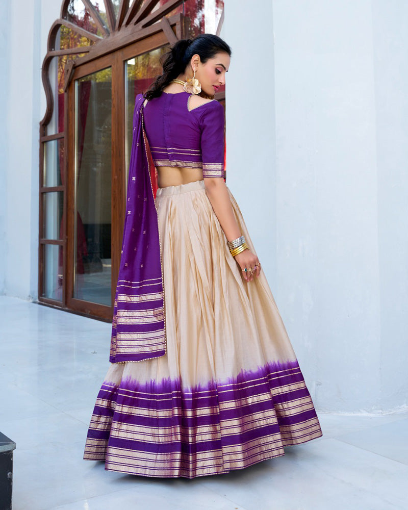 Off-White Color Pure Chanderi Plain Half Saree