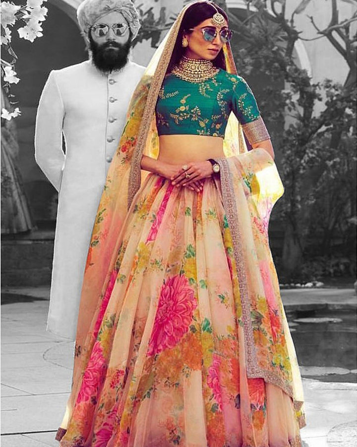 Cream Soft Organza Beautiful Lehenga Choli