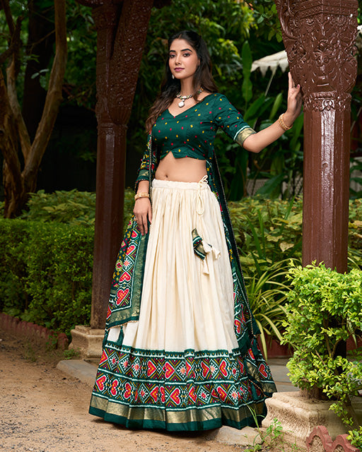 Patola Printed Green Color Tussar Silk Lehenga Choli