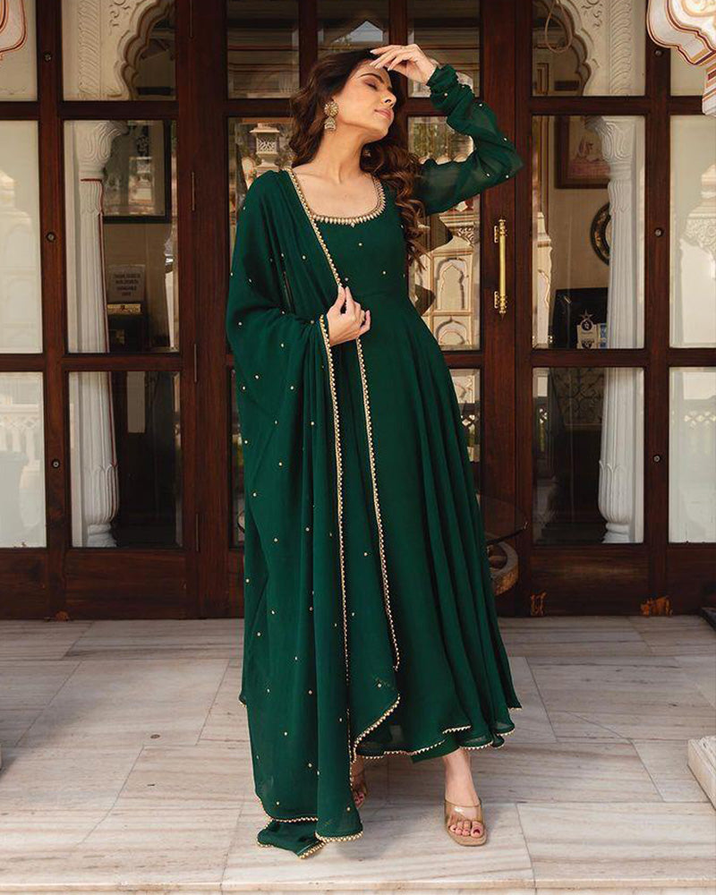 Green Color Soft Georgette With Sequence Fully Flair Anarkali Suit
