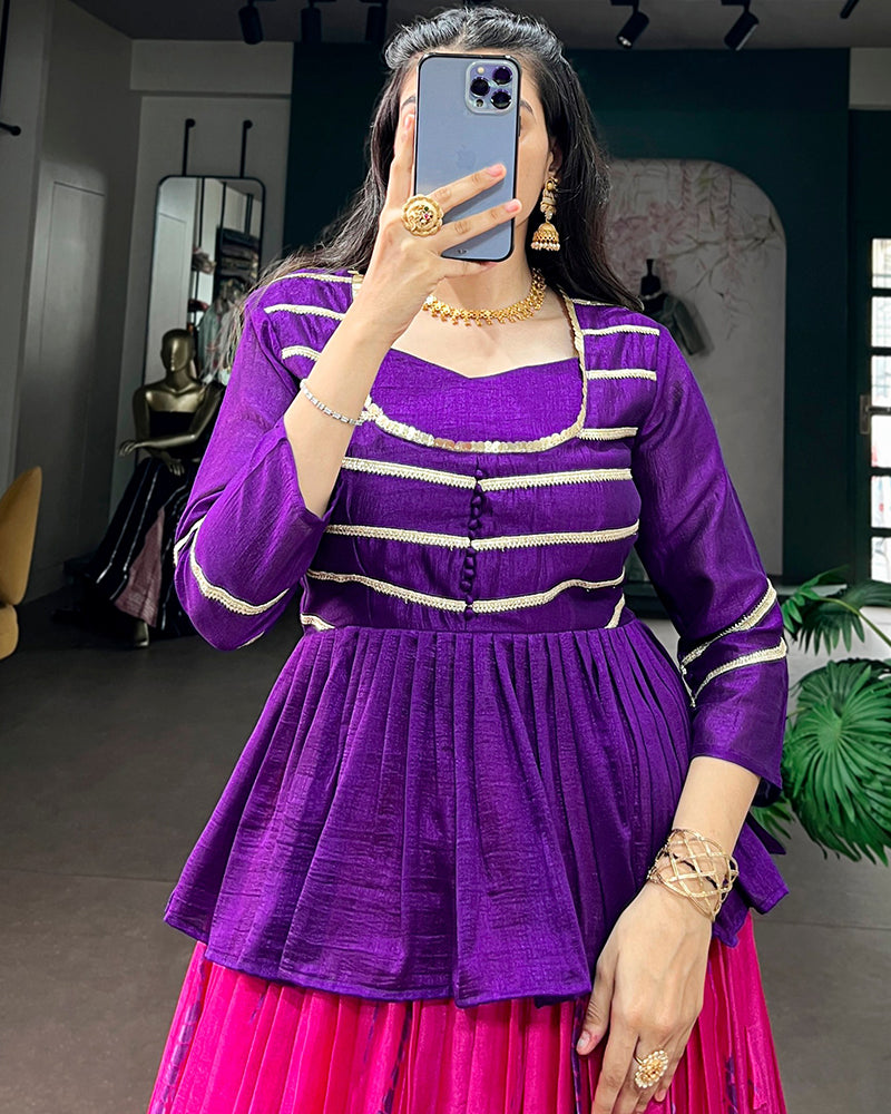 Purple Color Dola Silk Shibori Printed Lehenga Choli
