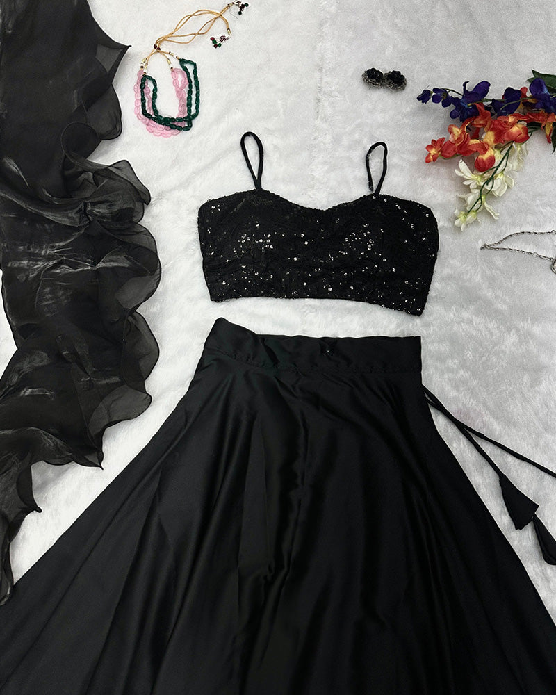 Black Color Japan satin Designer Fully Stitched Lehenga Choli