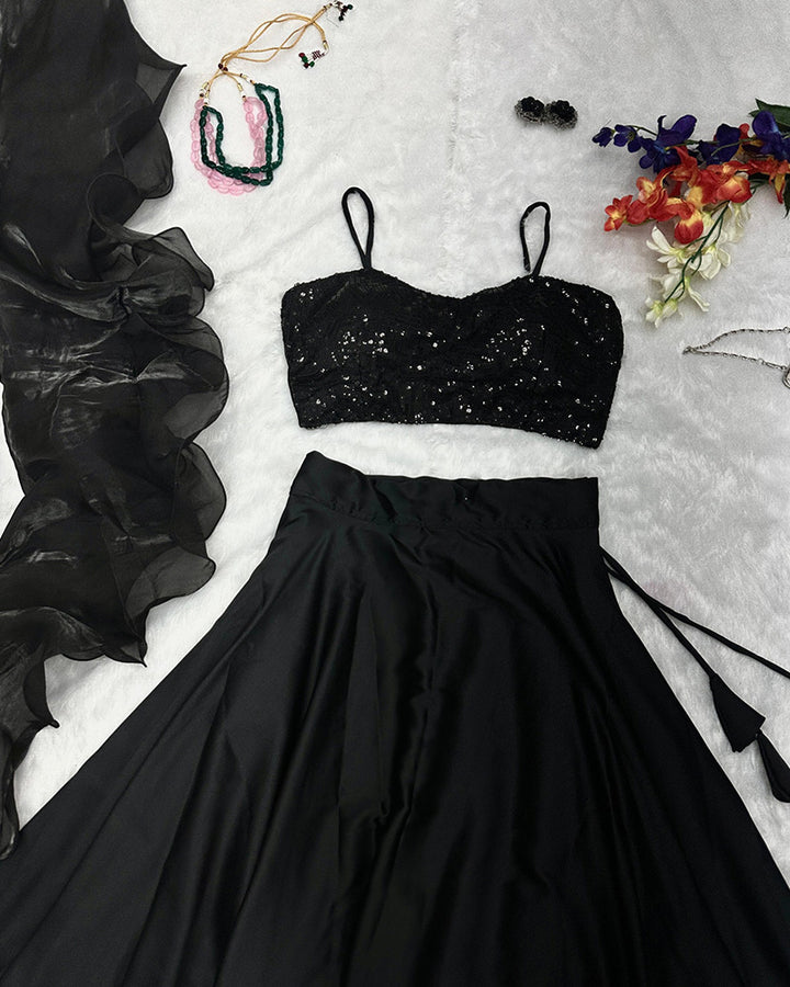 Black Color Japan satin Designer Fully Stitched Lehenga Choli