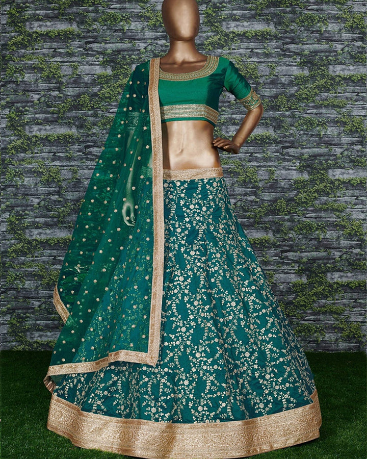 Green Color Zari, Sequence Art Silk Lehenga Choli