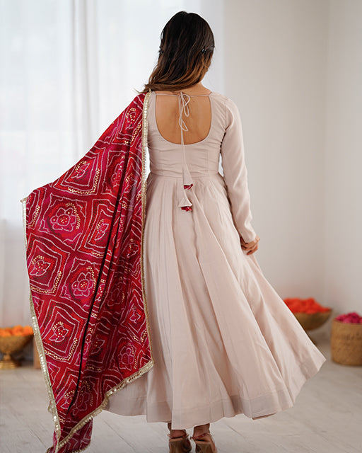 Cream Color Roman Cotton Anarkali Suit