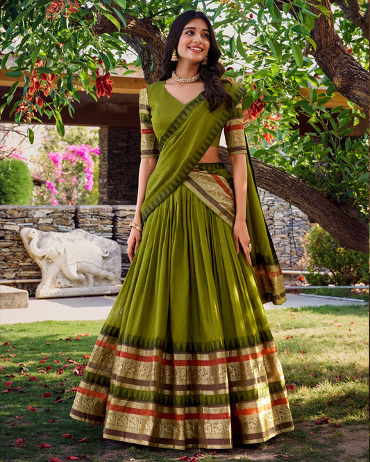 Mehndi Color Pure Chanderi Plain Half Saree