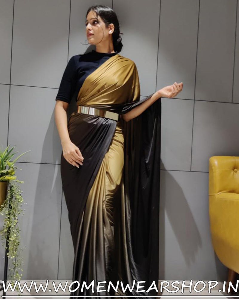 Lycra Padding Ready To Wear Saree With Metal Belt