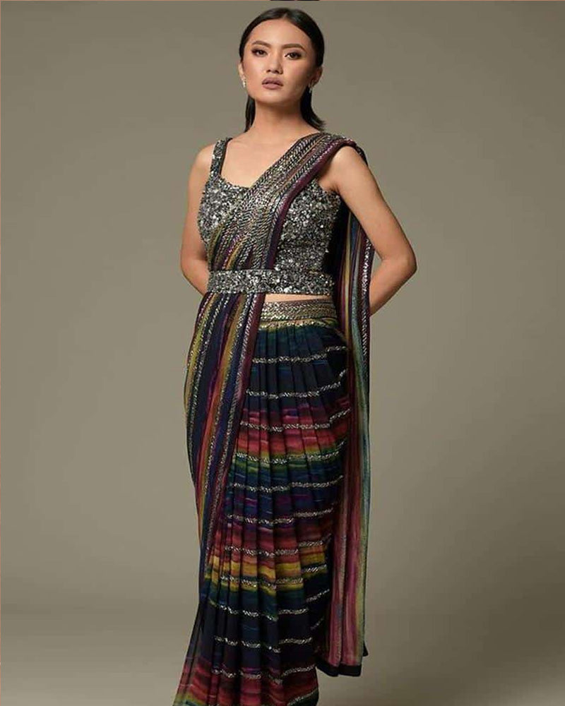 Colorful Designer Heavy Georgette Sequence Saree