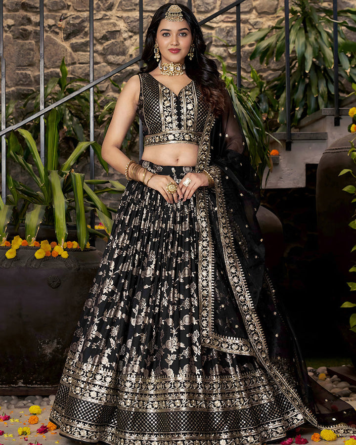 Black Color Dola Silk Jacquard Lehenga Choli