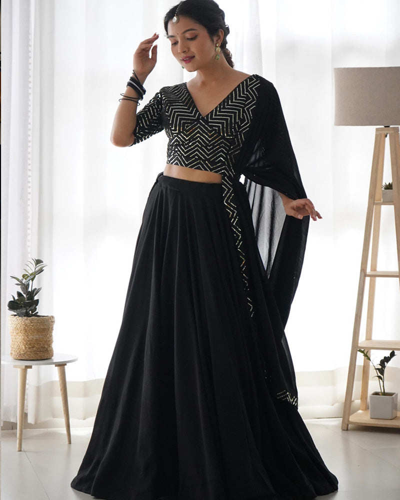 Black Color Pure Soft Georgette Lehenga Choli With Embroidery Fancy Designer Blouse
