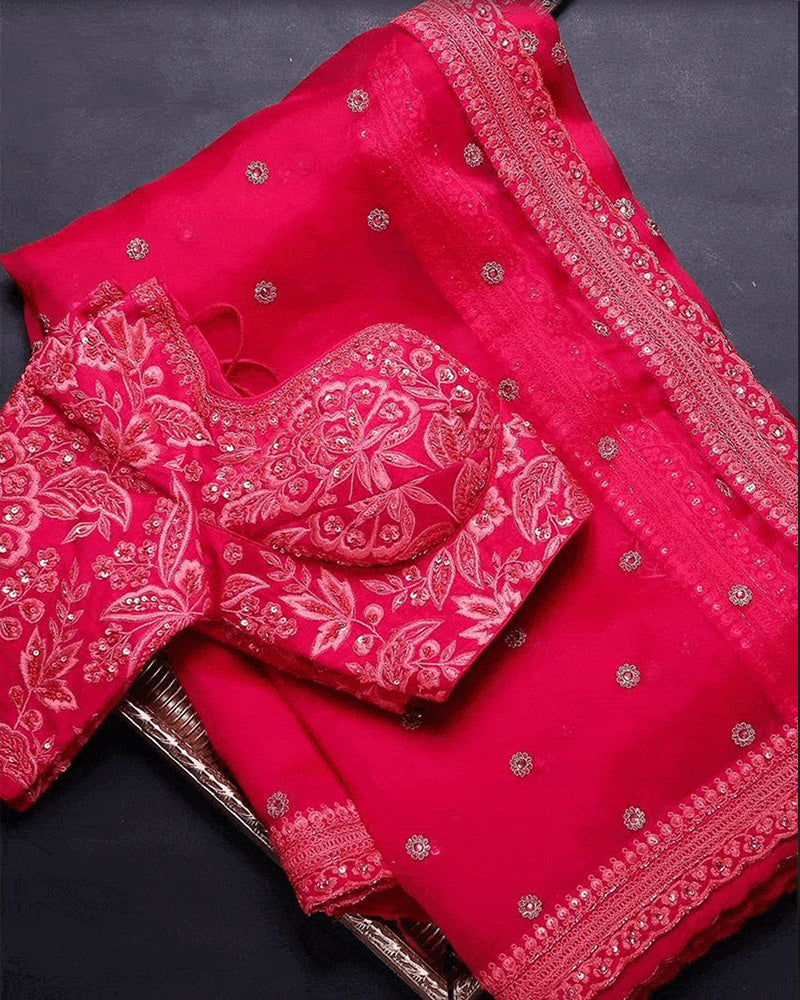 Designer Neon Pink Organza Saree