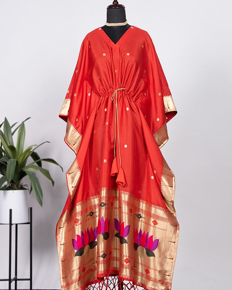 Red Color Amazing Jacquard Paithani  Kaftan