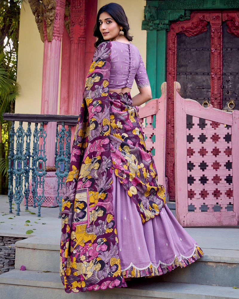 Lavender Color Vichitra Silk Embroidered Half Saree