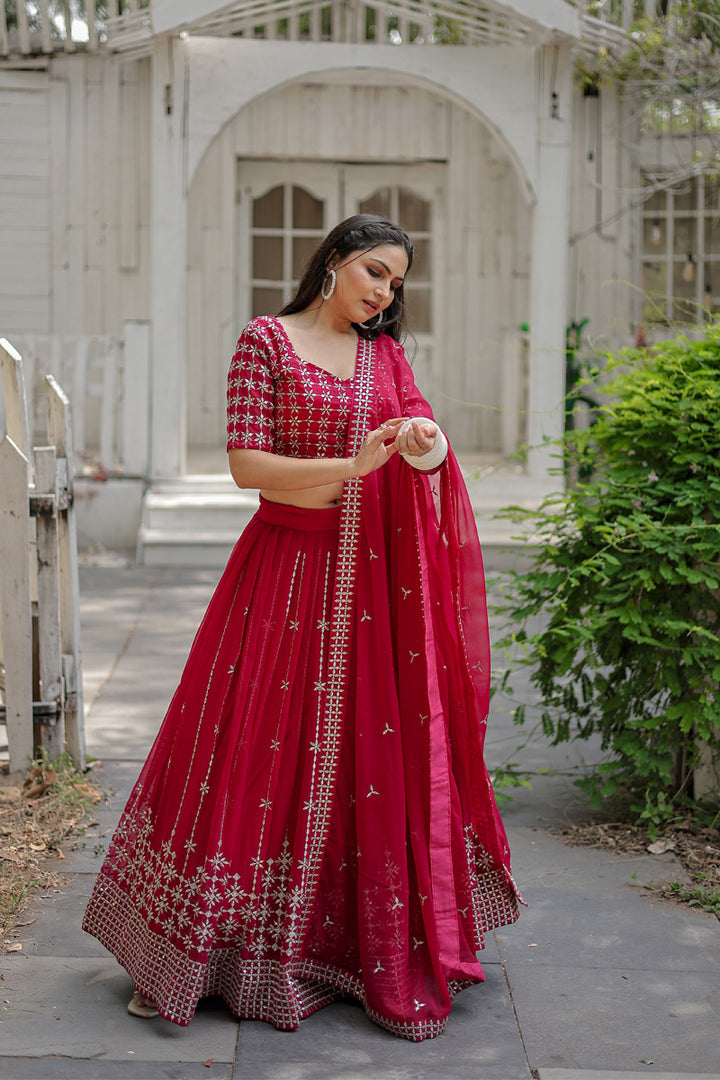 Pink Color Faux Blooming With Heavy Sequence Work Lehenga Choli