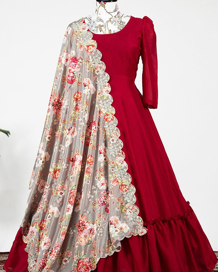 Rani Pink Plain Vichitra Silk Party Wear Gown