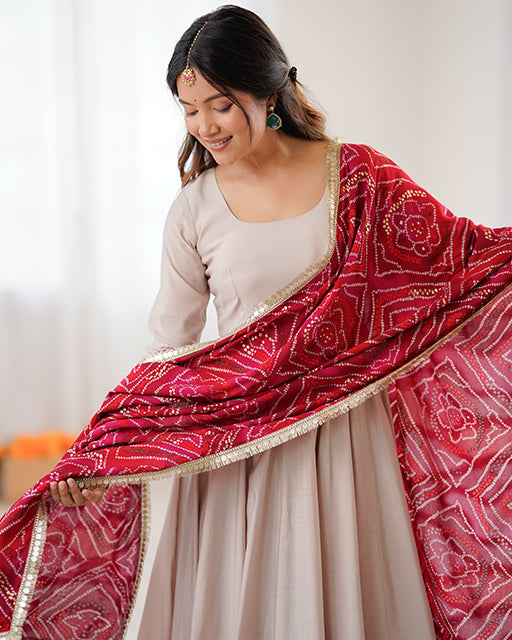 Cream Color Roman Cotton Anarkali Suit